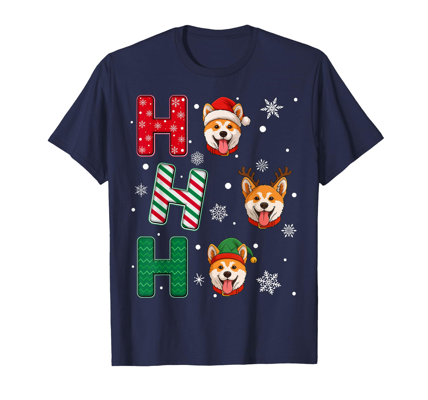 Ho Ho Ho Akita Inu Dog Matching Christmas Santa Elf Xmas T-Shirt