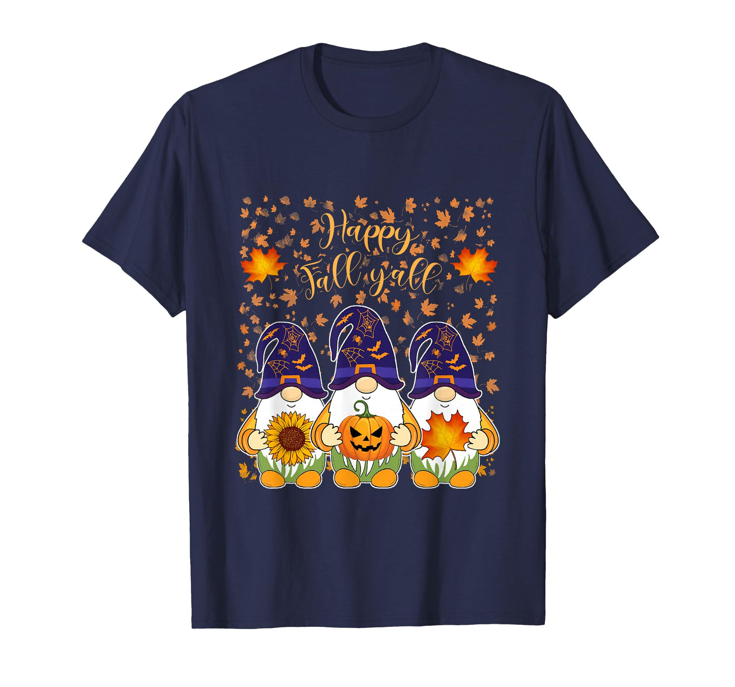 Autumn Fall Leaves Halloween Witch Gnomes Happy Fall Y'all T-Shirt