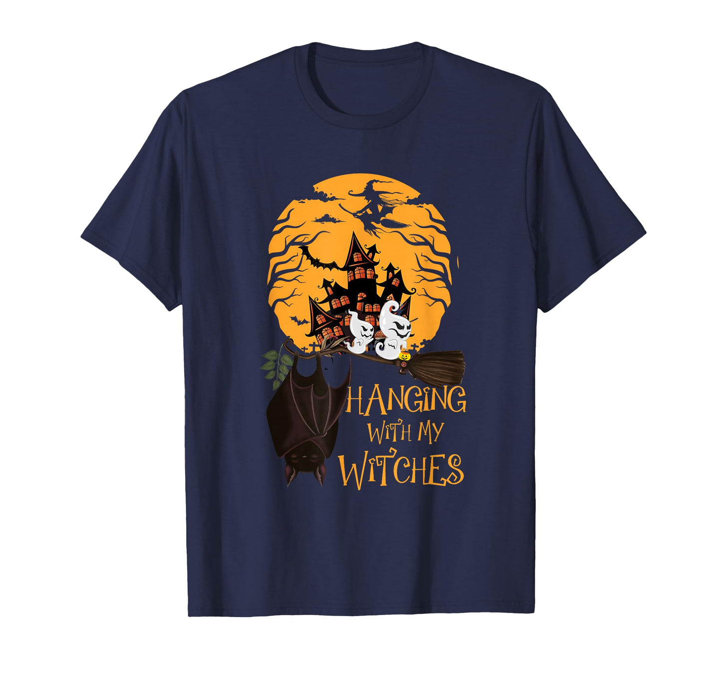 Scary Halloween Hanging with My Witches Broom Bat Ghosts T-Shirt