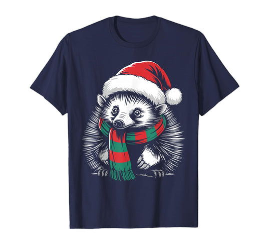 Echidna Xmas Santa Hat Scarf Christmas Costume T-Shirt