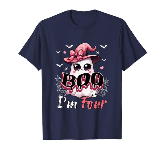 Boo I'm Four Halloween 4th Birthday Boo As Witch Lover Kids T-Shirt