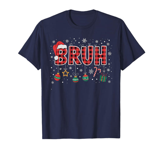 Bruh Christmas Red Plaid Teens Boys Kids Xmas Pajamas Gifts T-Shirt