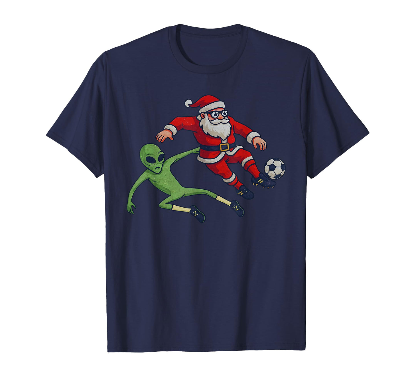 Santa Alien Playing Soccer Christmas Funny Xmas Holiday T-Shirt