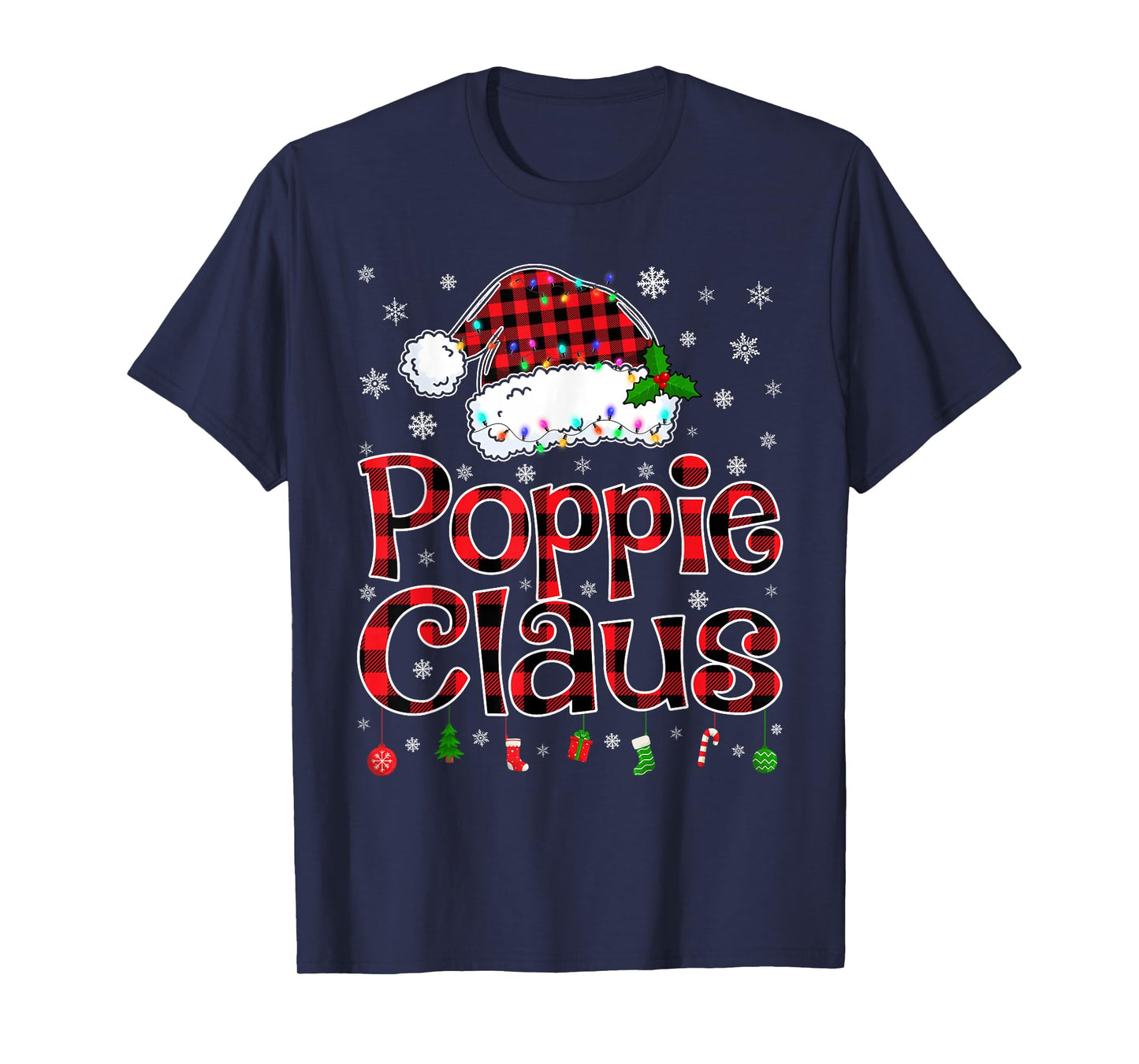 Poppie Claus Christmas Lights Xmas Pajama Matching Family T-Shirt