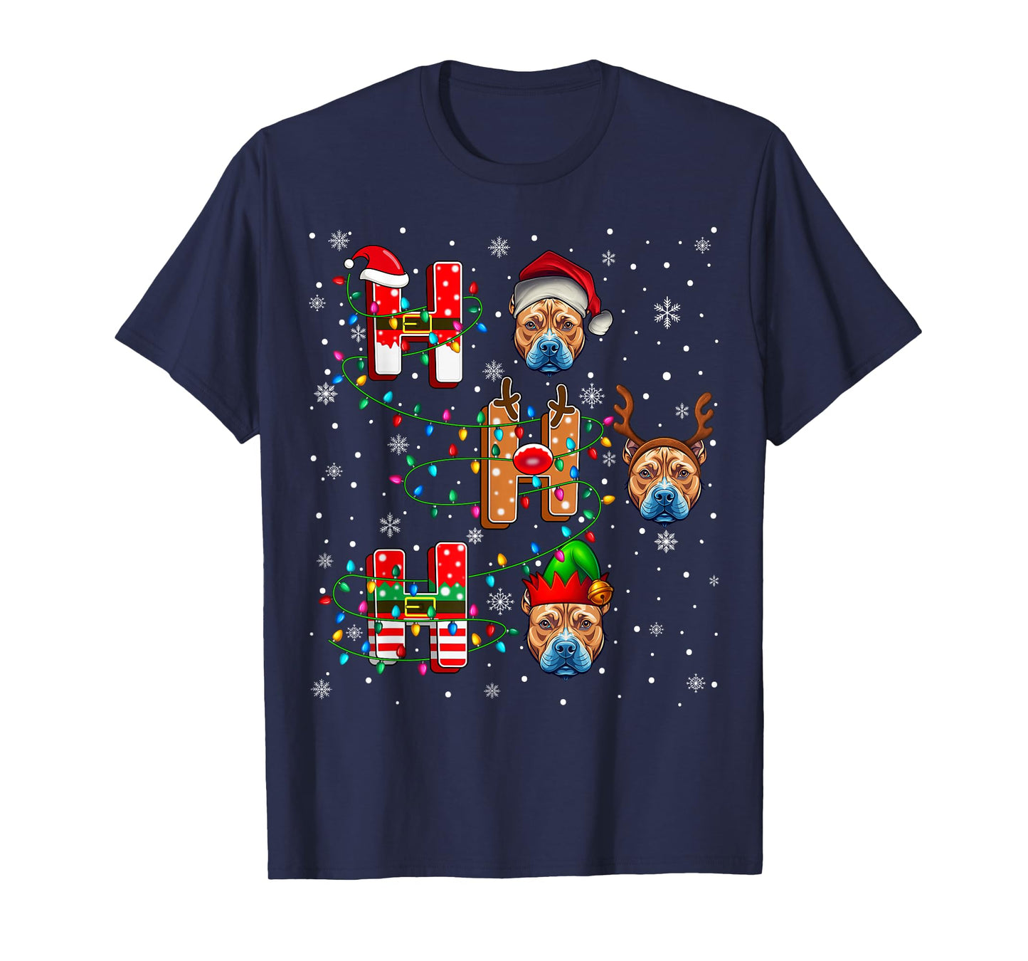 Ho Ho Ho Santa Hat Elf Matching Pitbull Terrier Dog Xmas T-Shirt