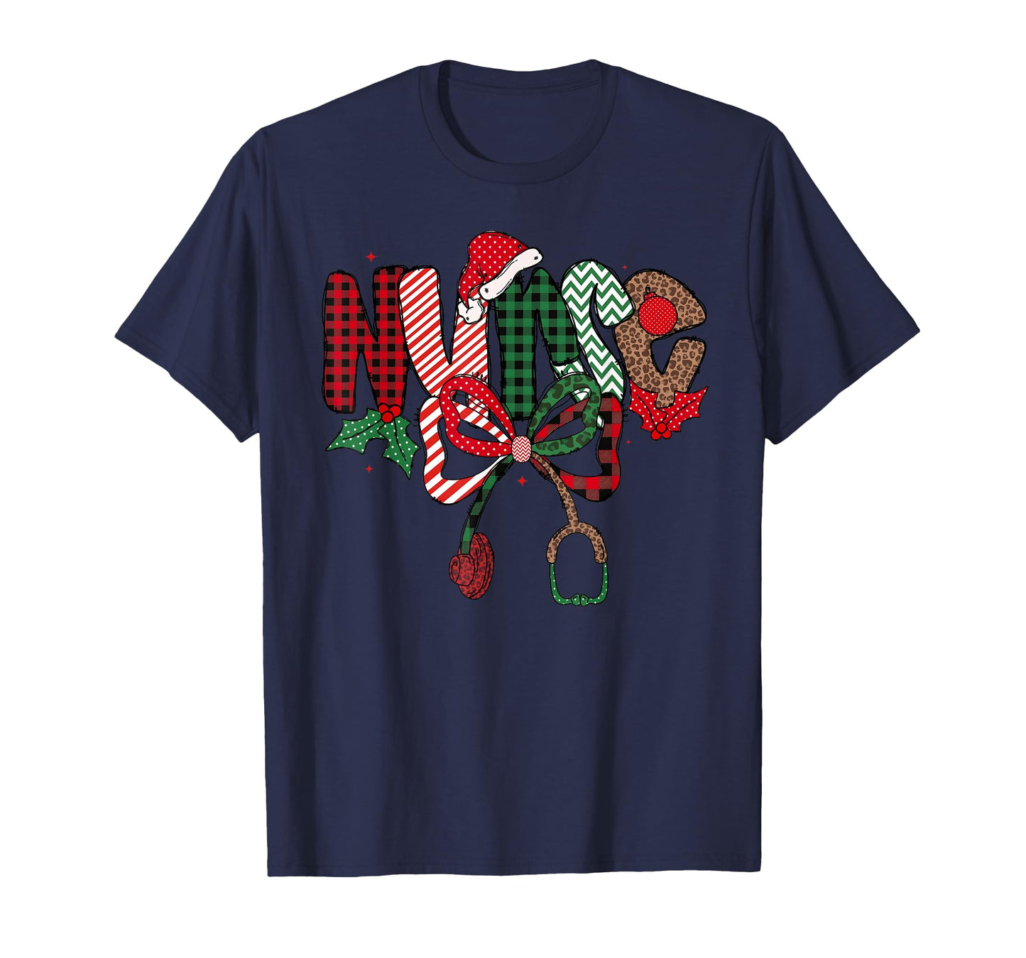 Christmas Nurse Stethoscope Coquette Bow Pajamas Holiday T-Shirt
