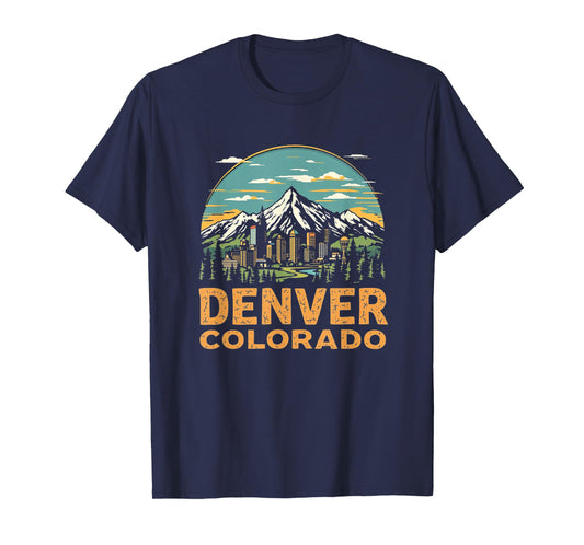 Vintage Denver Colorado Sunset Skyline Cityscape Retro T-Shirt