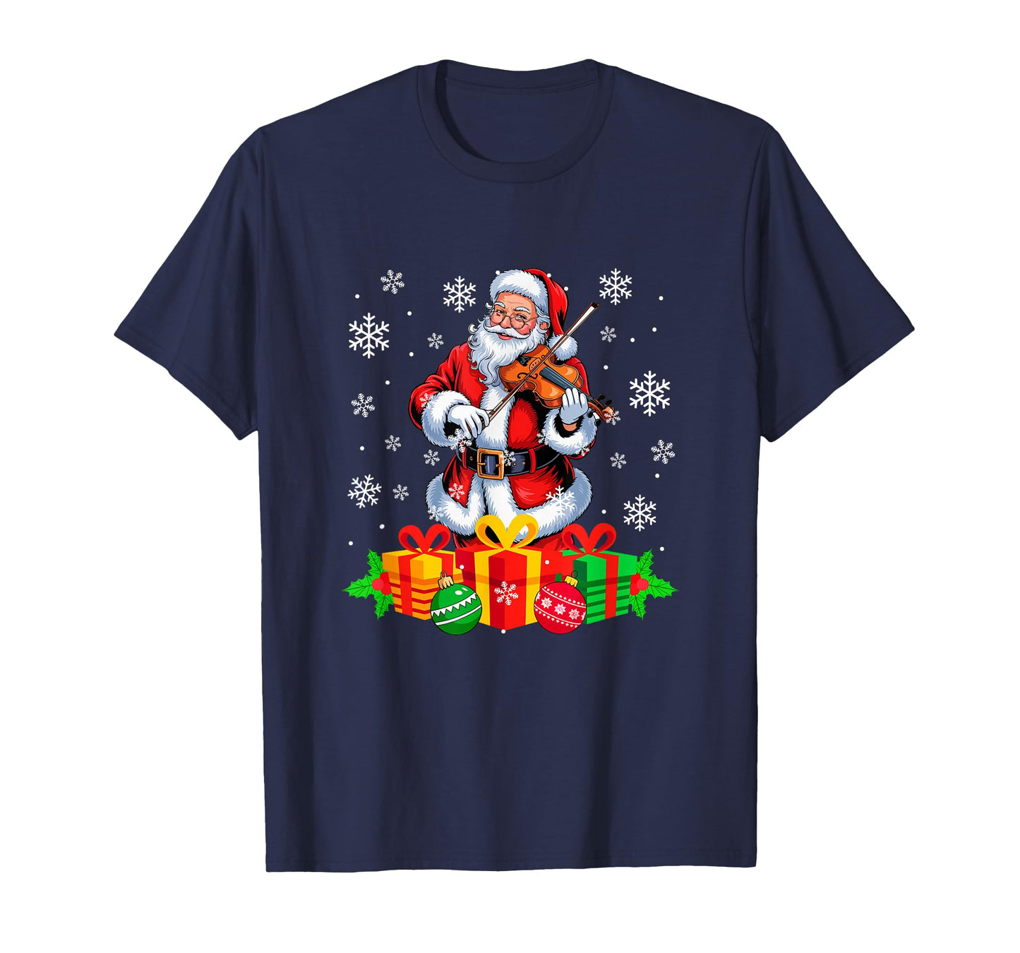 Santa Playing Violin Instrument Colorful Christmas Boxes T-Shirt
