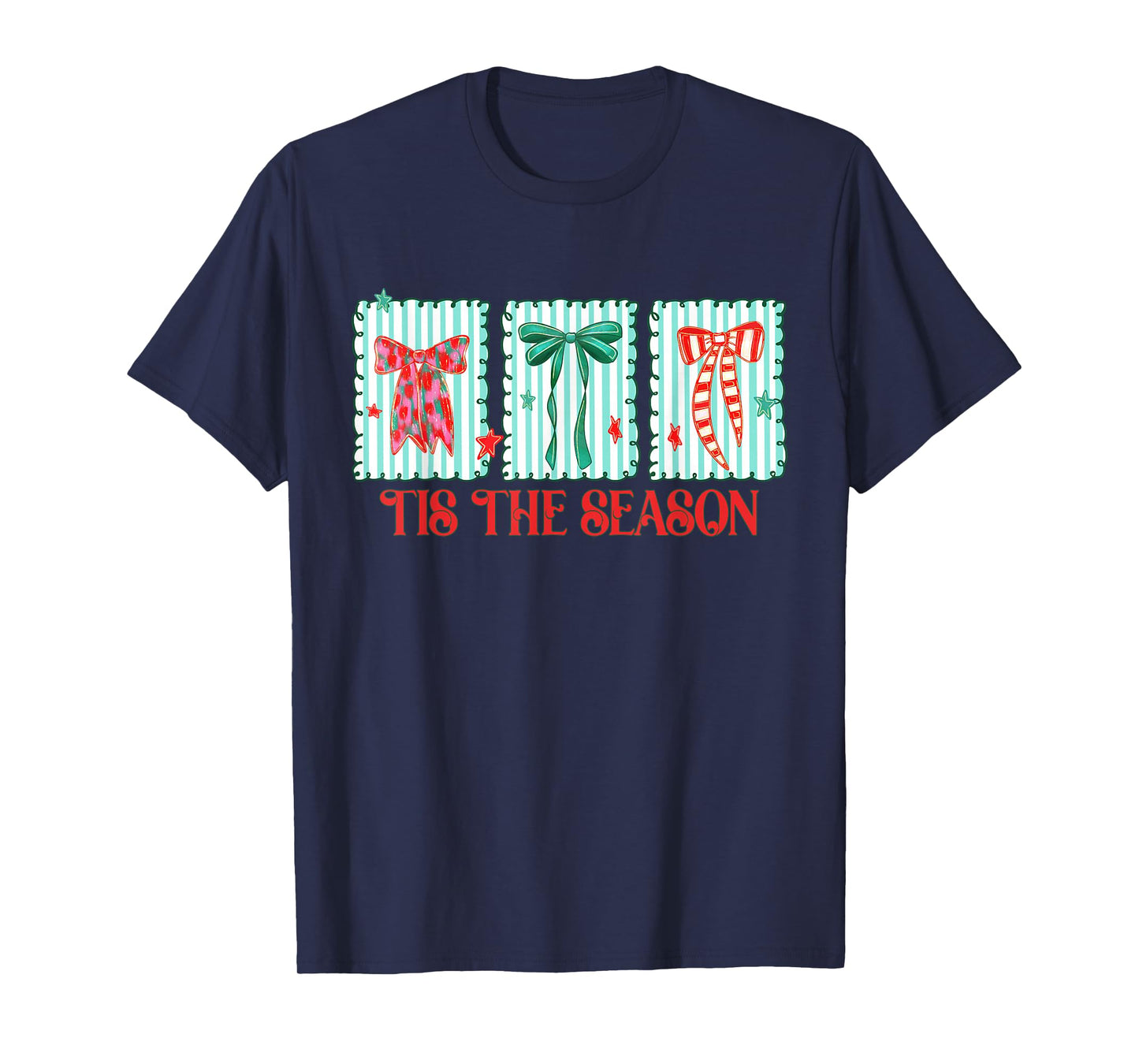 Coquette Bow Tis The Season Christmas Tree Merry & Bright T-Shirt