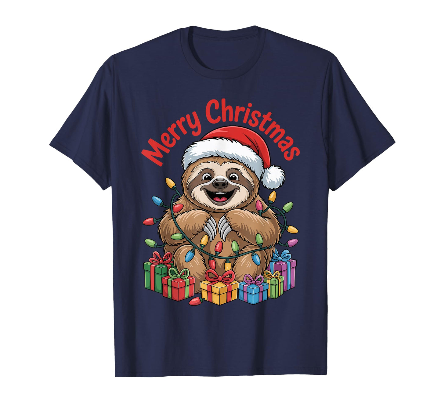 Sloth Santa Hat Christmas Design Funny Animal Lovers Holiday T-Shirt
