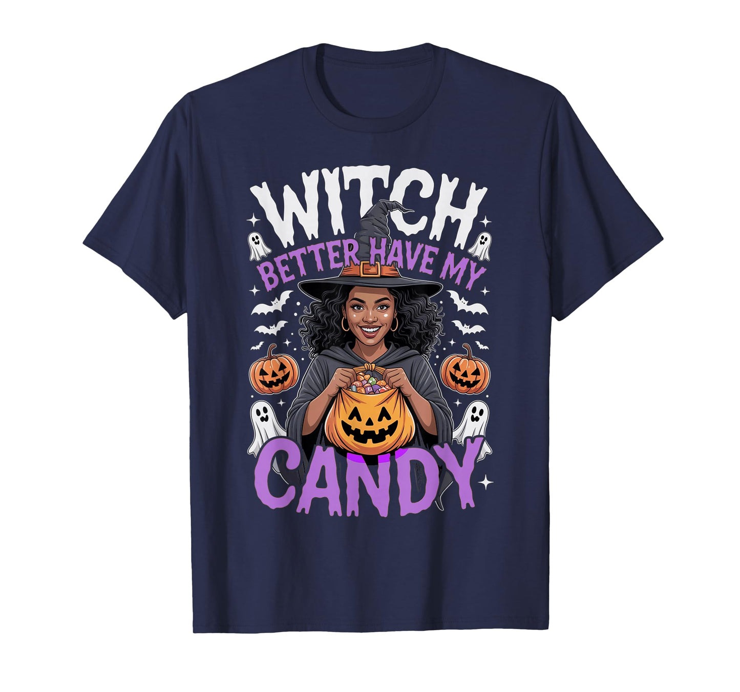 Pretty Black Witch Halloween Candy Black Mom Mama Mum Women T-Shirt