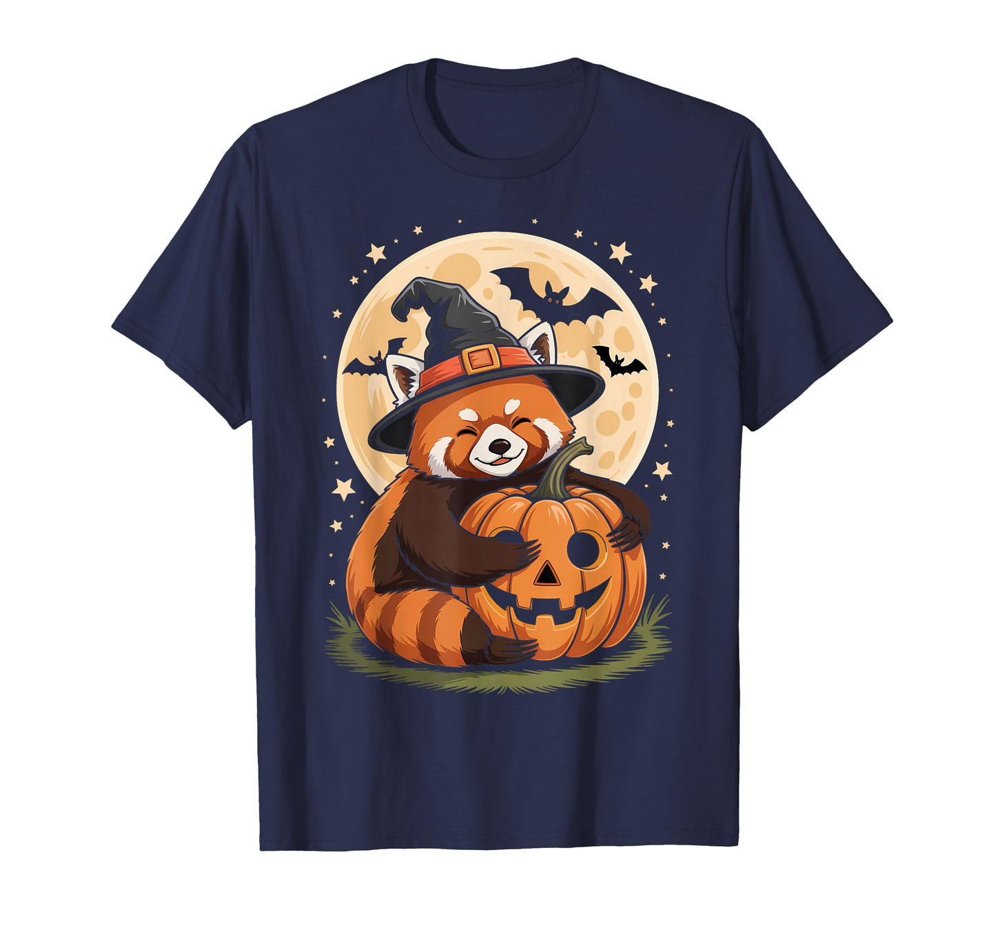Halloween Red Panda Witch Hat Pumpkin Spooky T-Shirt