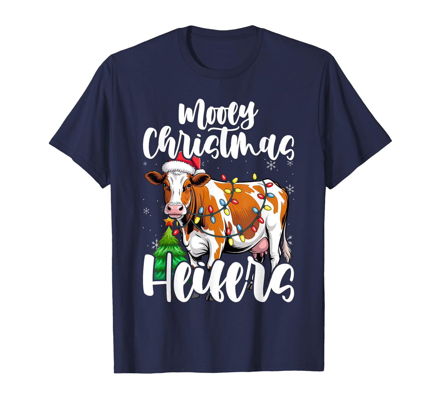 Mooey Christmas Heifers Santa Xmas Lights Cow Lovers T-Shirt