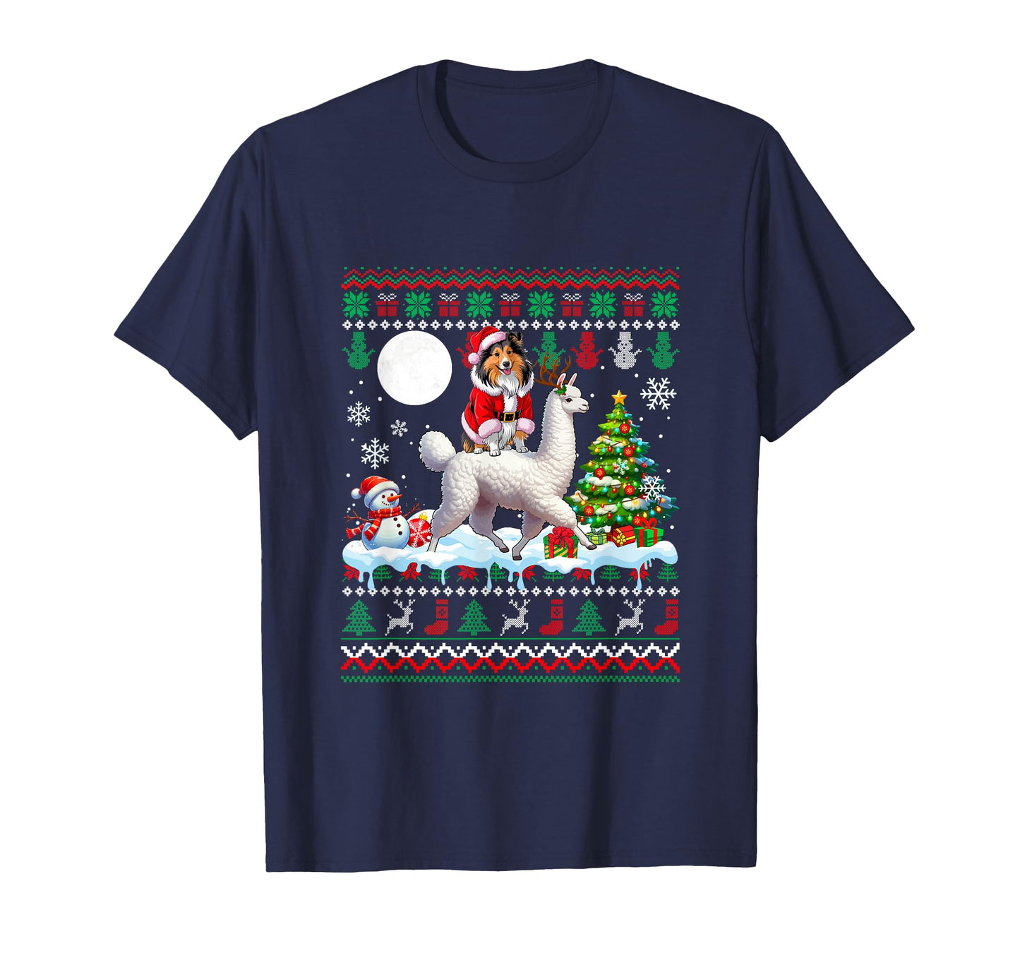 Santa Sheltie Riding Llama Sweater Christmas Owner Kids T-Shirt