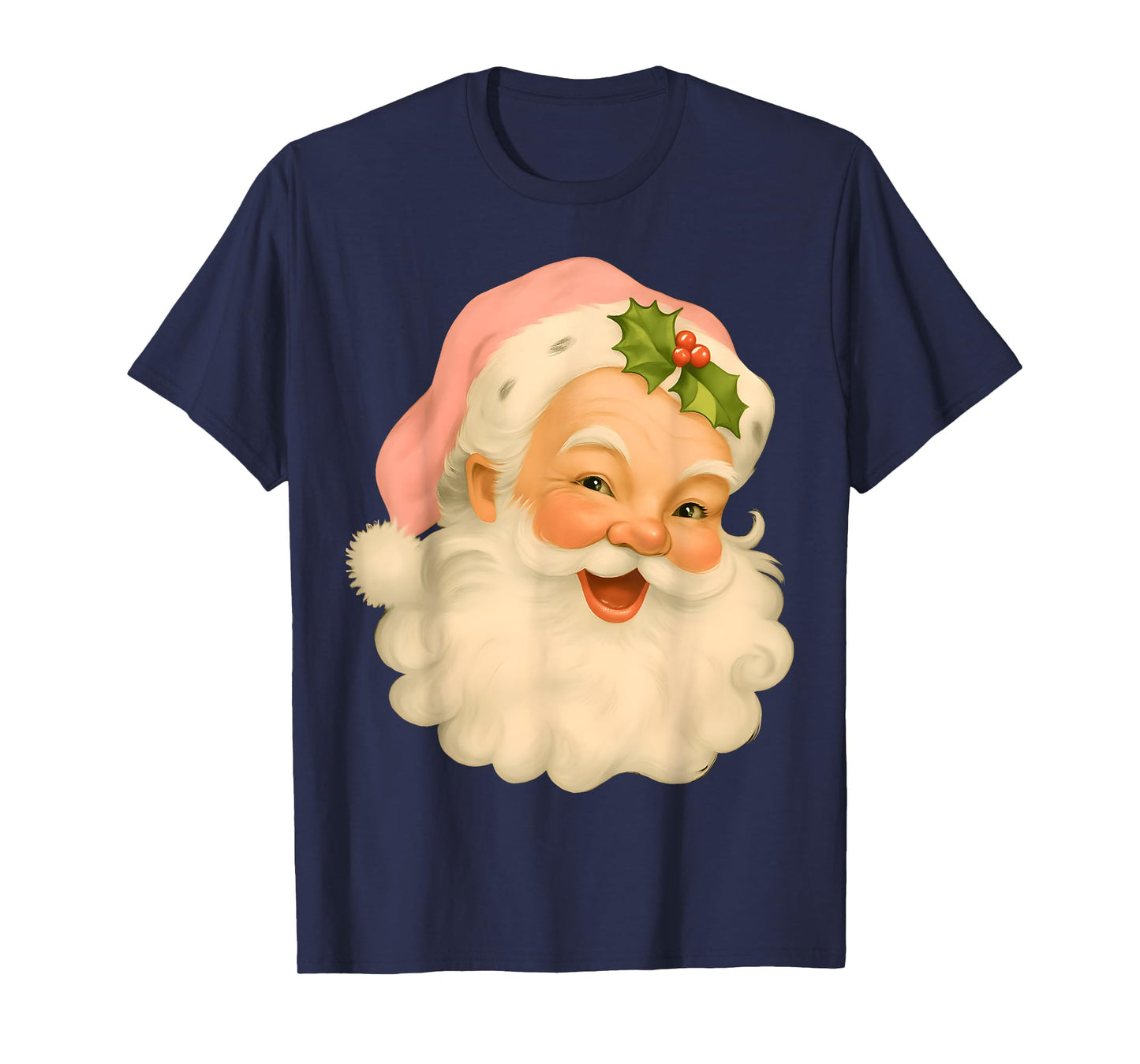Vintage Pink Santa Claus Merry Christmas Men Women Boys Girl T-Shirt