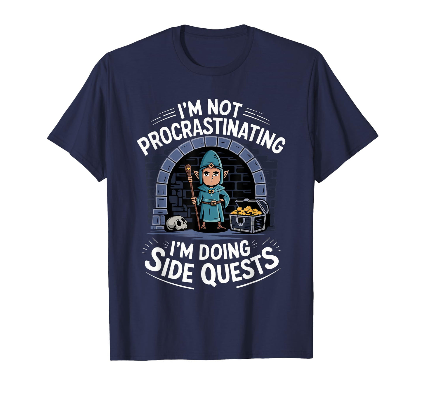 RPG Gamer Apparel for Quest Lovers I'm Not Procrastinating Funny Side Quests Unisex-Adults, Unisex-Kids Black Small Modern Cartoon T-Shirt