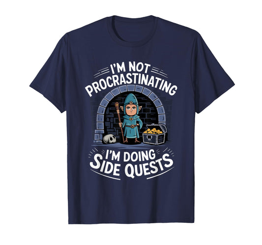 RPG Gamer Apparel for Quest Lovers I'm Not Procrastinating Funny Side Quests Unisex-Adults, Unisex-Kids Black Small Modern Cartoon T-Shirt
