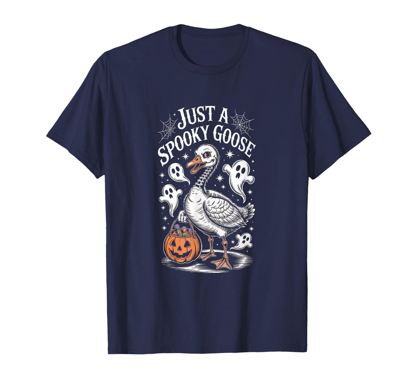 Just A Spooky Goose Skeleton Ghost Pumpkin Halloween Goose T-Shirt