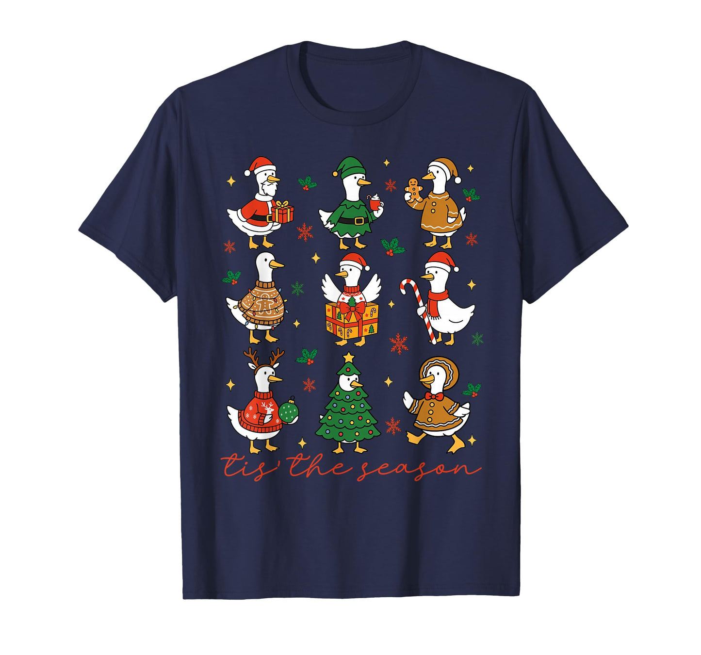Retro Silly Goose Santa Cute Merry Christmas Tis The Season T-Shirt