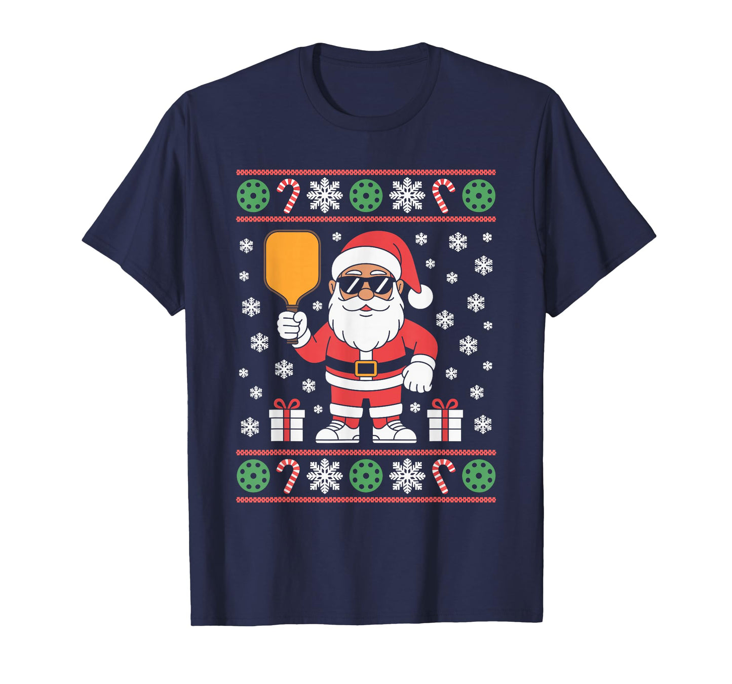 Santa Claus Pickleball Player Ugly Christmas Sweater Paddle T-Shirt