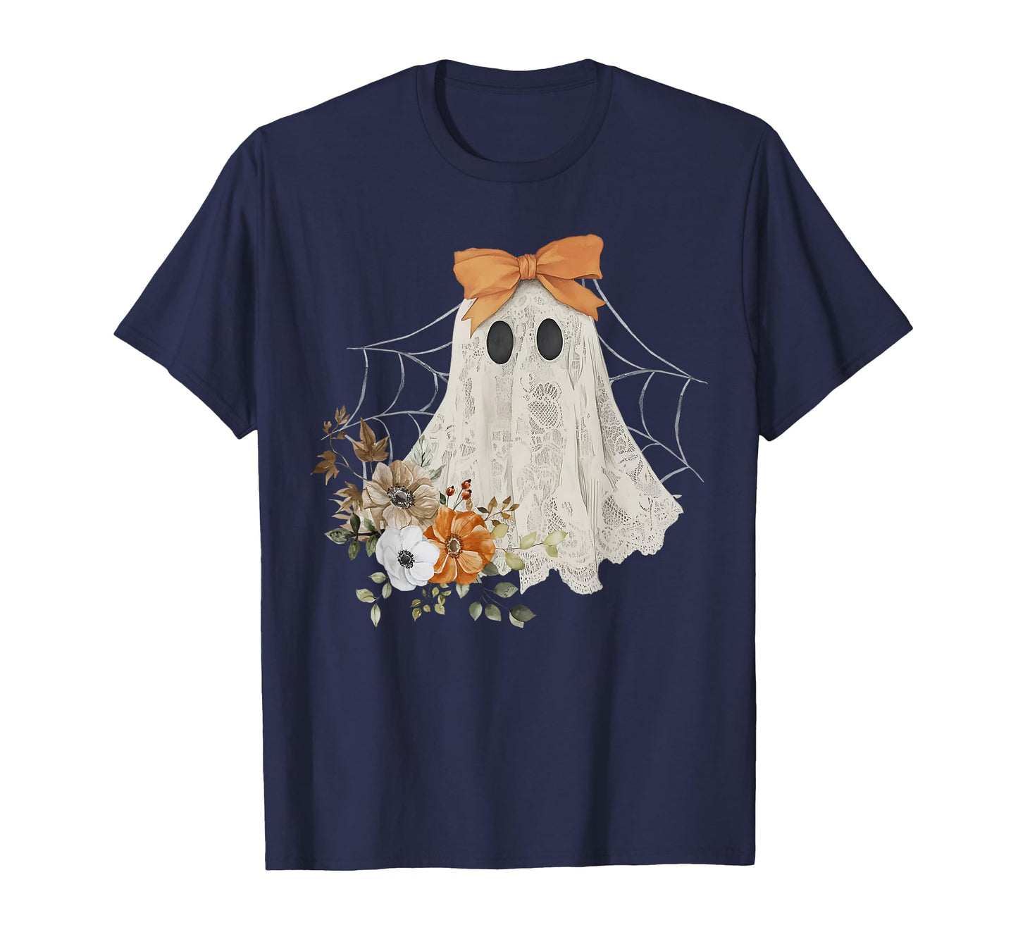 Coquette Ghost Halloween Flower Ghost Spooky Lace Ghost T-Shirt