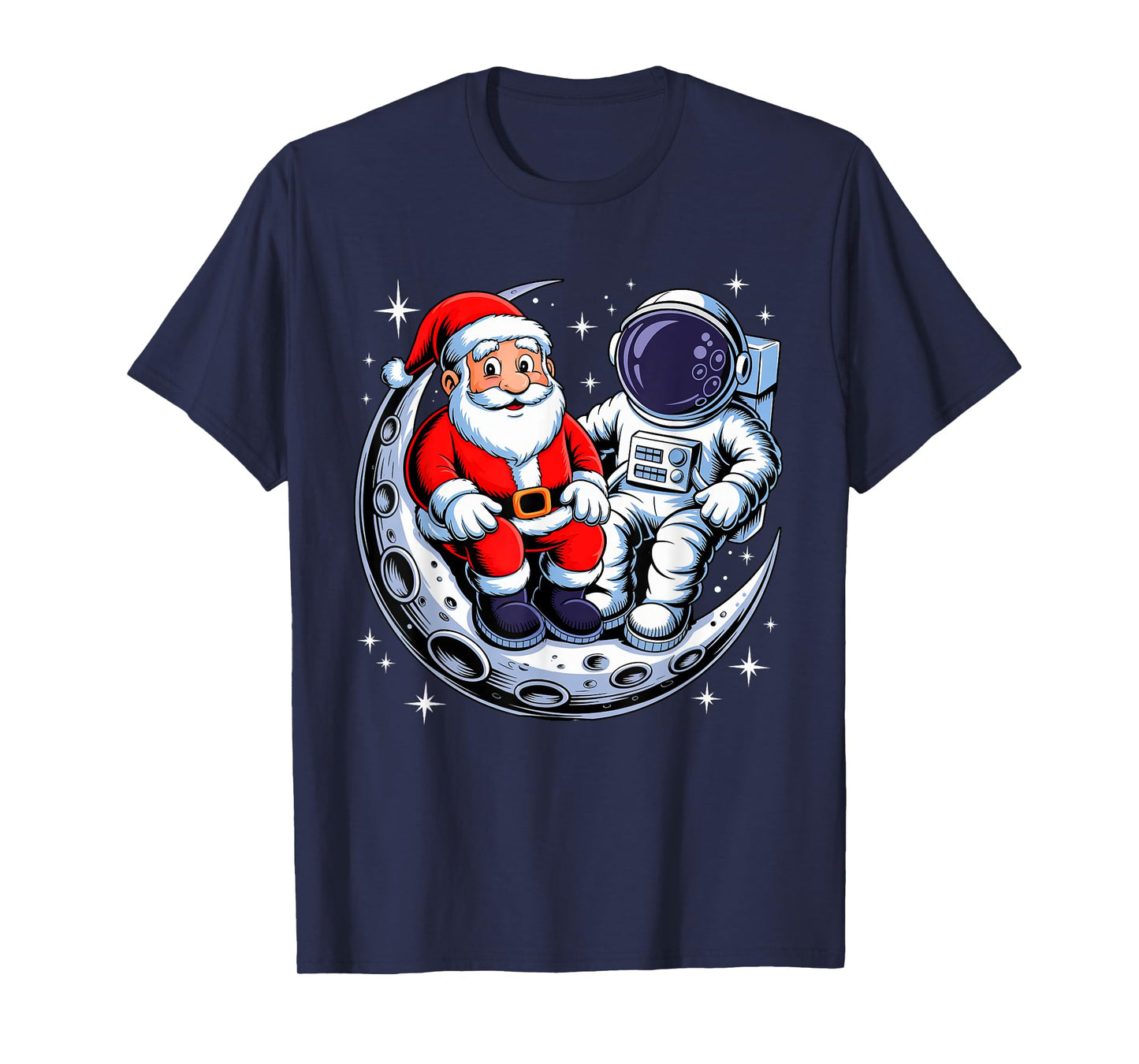 Santa Astronaut Reading Book Moon Space for Women Kids Men T-Shirt