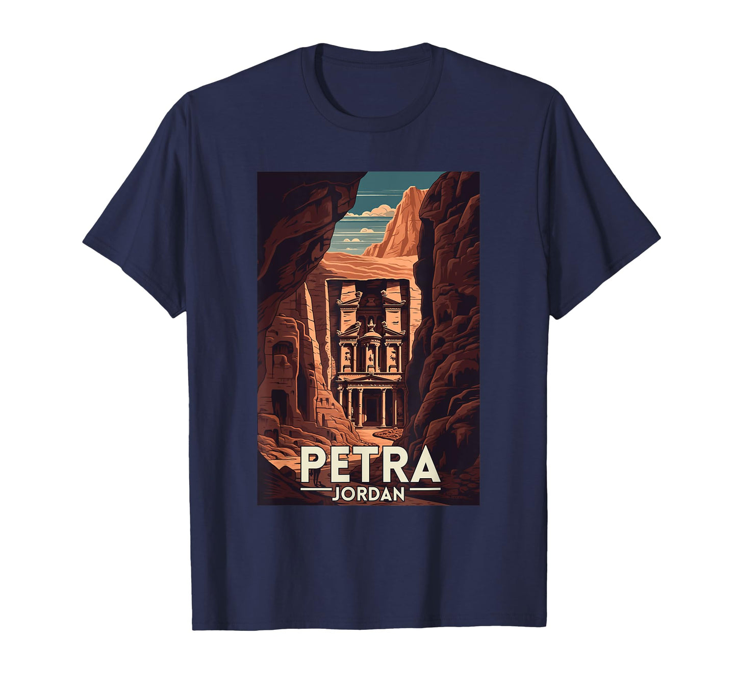 Petra Jordan Retro Vintage Travel Souvenir T-Shirt, Small, Black