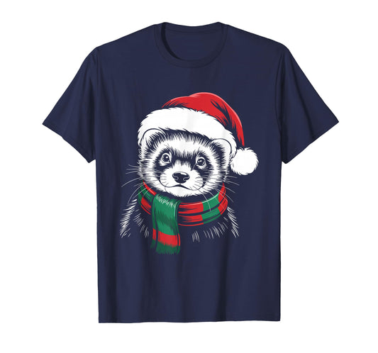 Ferret Xmas Santa Hat Scarf Christmas Costume T-Shirt