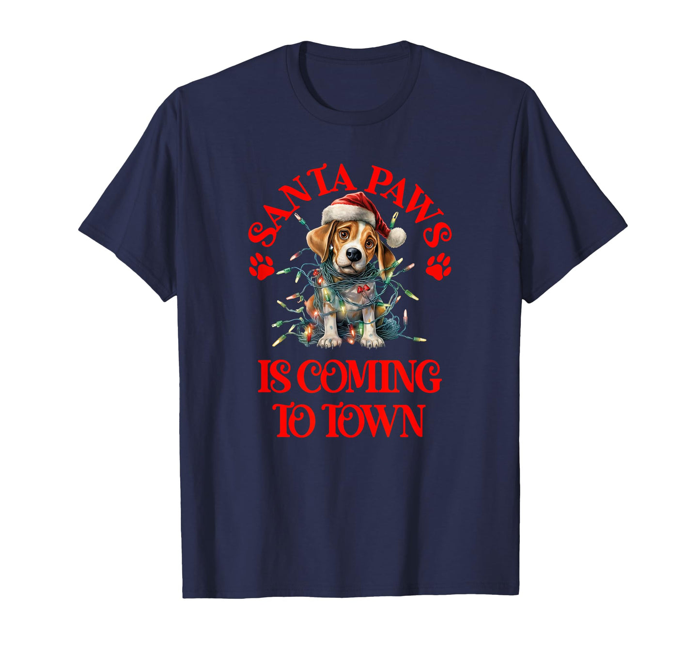 Santa Paws is Coming to Town with Christmas Hound Dog T-Shirt