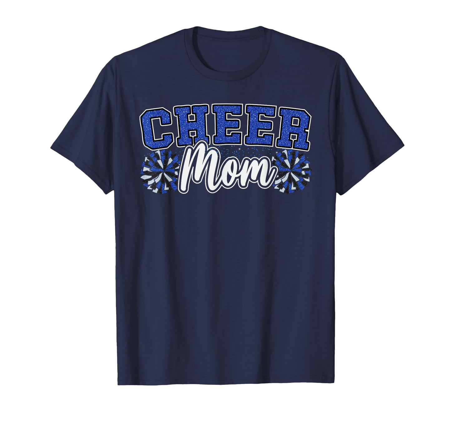 Funny Loud Proud Cheer Mom Mama Cheerleading Blue Black Pom T-Shirt