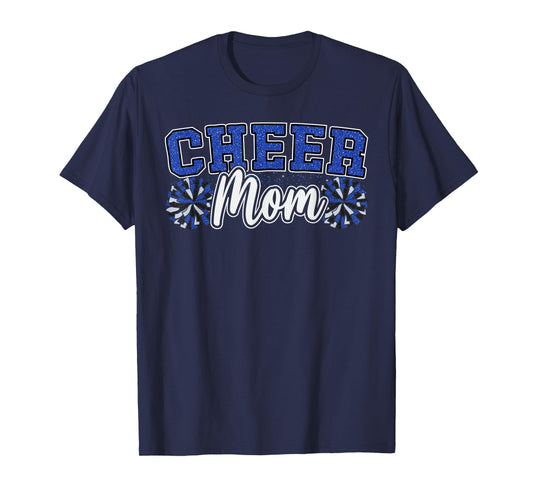 Funny Loud Proud Cheer Mom Mama Cheerleading Blue Black Pom T-Shirt