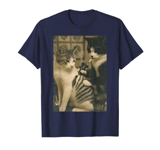 Vintage Cat Smoking Tattoo Inked Kitty Artist Funny Meme T-Shirt