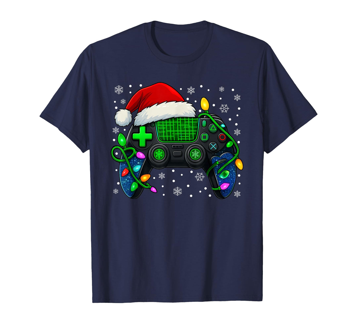 Game Controller Christmas Xmas Lights Santa Hat Gamer Boys T-Shirt
