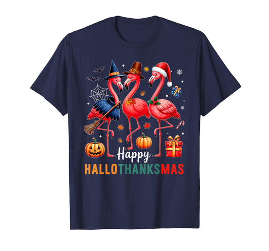 Flamingo Happy HalloThanksmas Funny Halloween Thanksgiving T-Shirt