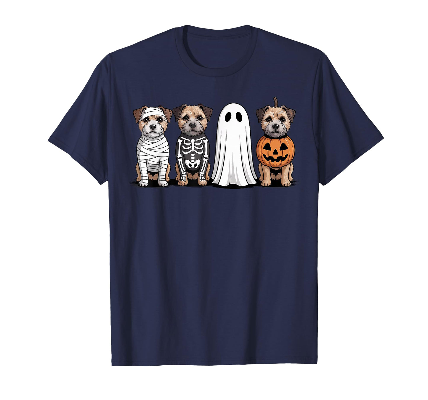 Spooky Ghost Border Terrier Pumpkin Halloween Dog Skeleton T-Shirt