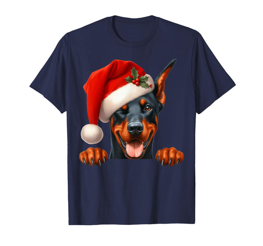 Doberman Dog Christmas Santa Hat Dog Mom Dad T-Shirt