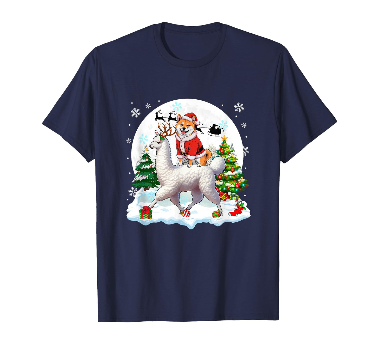 Santa Shiba Inu Riding Llama Reindeer Christmas Owner Kids T-Shirt