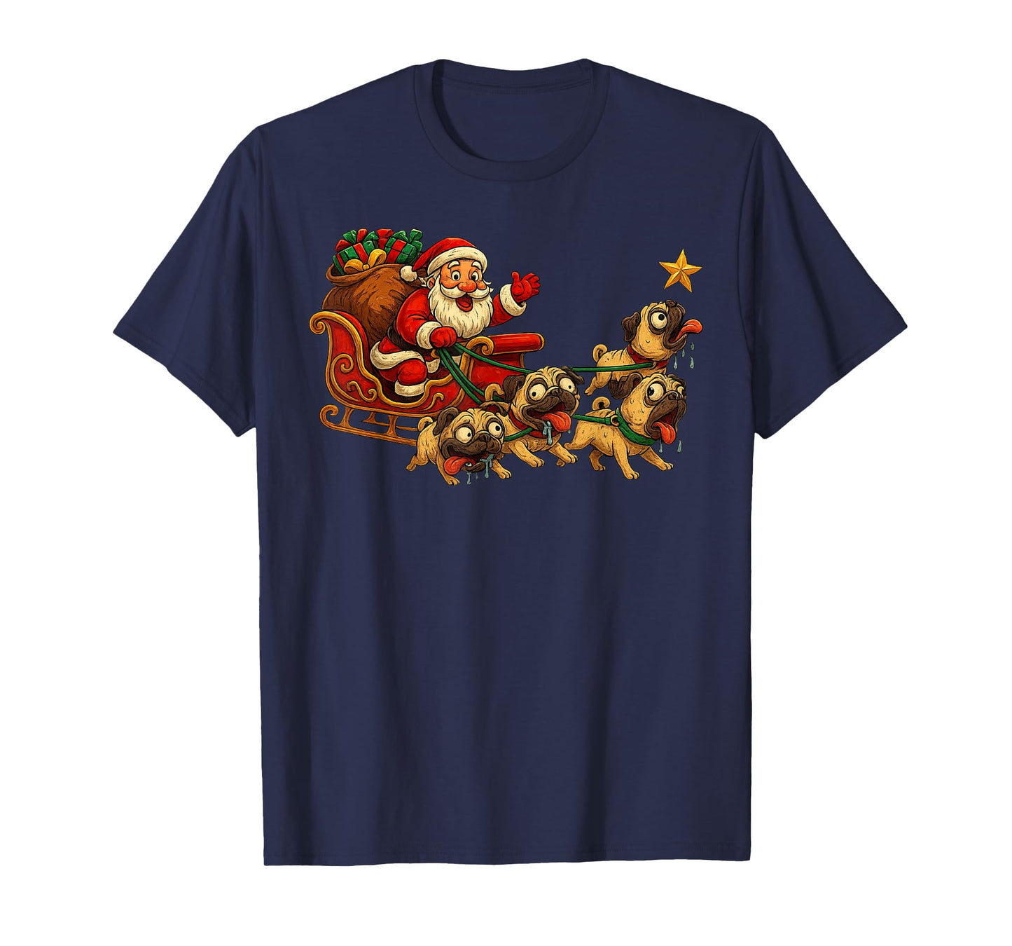 Funny Santa Sleigh Pugs Dog Meme Xmas Animal T-Shirt