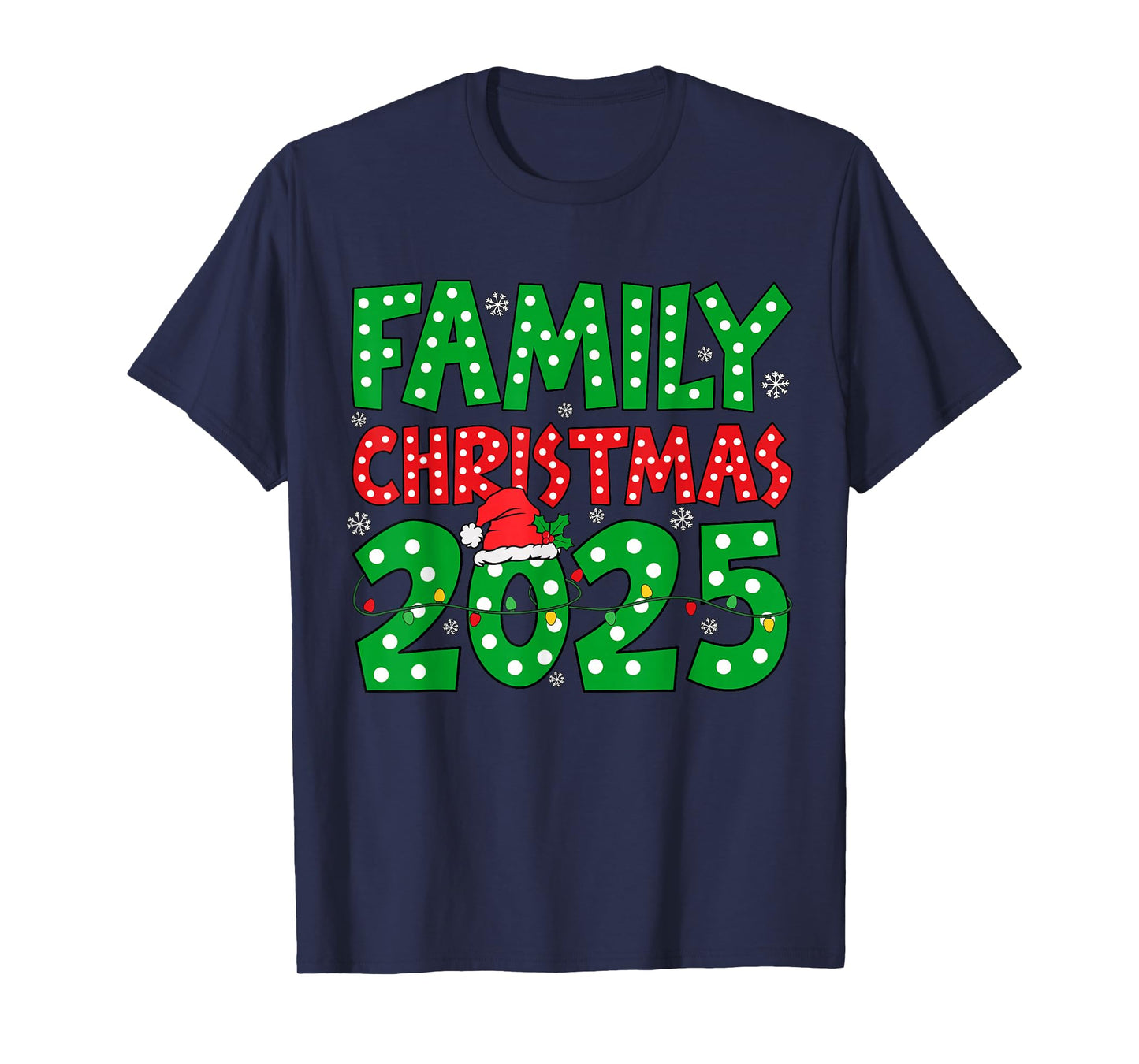 Merry Christmas 2025 Lights Red Santa Xmas Family Men Women T-Shirt