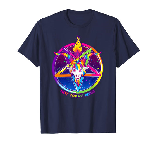 Not Today Jesus Rainbow Baphomet Pentagram Sigil Satanic T-Shirt