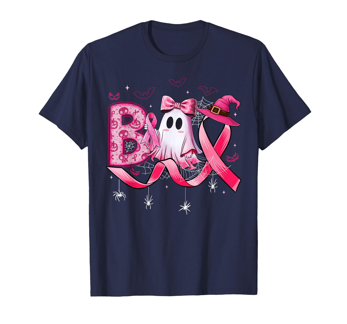 Boo Ghost Witch Pink Ribbon Breast Cancer Halloween Costume T-Shirt