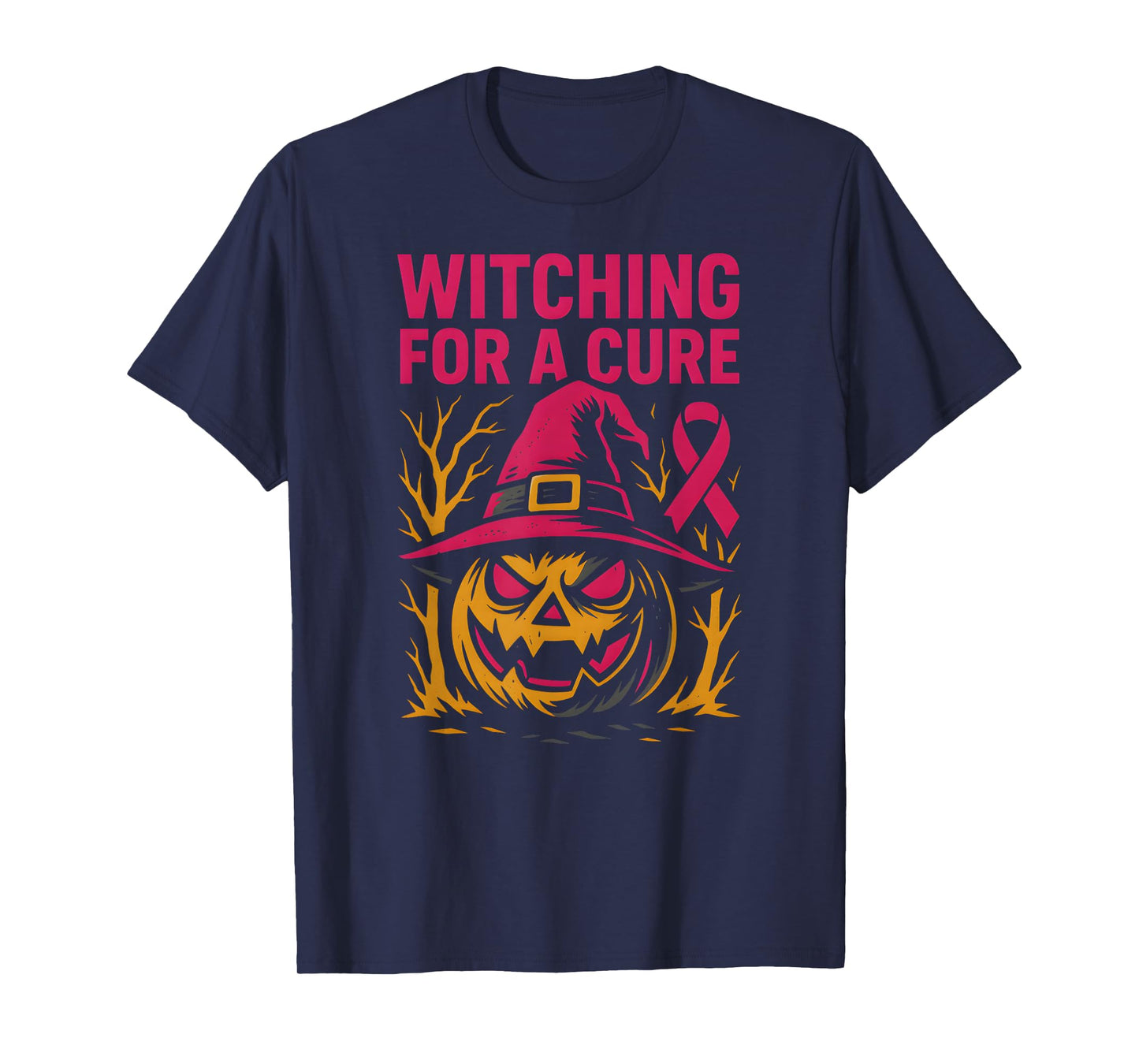 Pink Ribbon Witch Witching for A Cure Cute Woman's Halloween T-Shirt