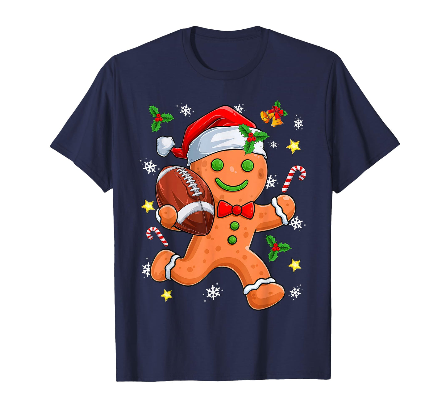 Gingerbread Cookie Playing Football Merry Christmas Boys Men T-Shirt
