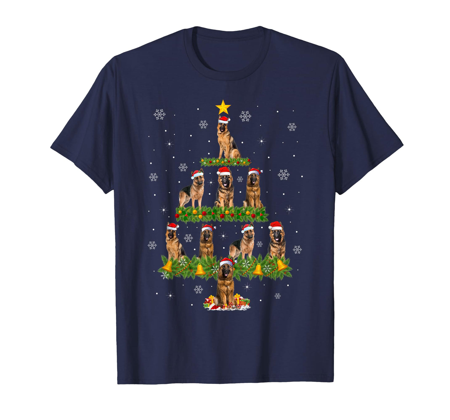 German Shepherd Christmas Tree Lights Santa Pet Dog Xmas T-Shirt