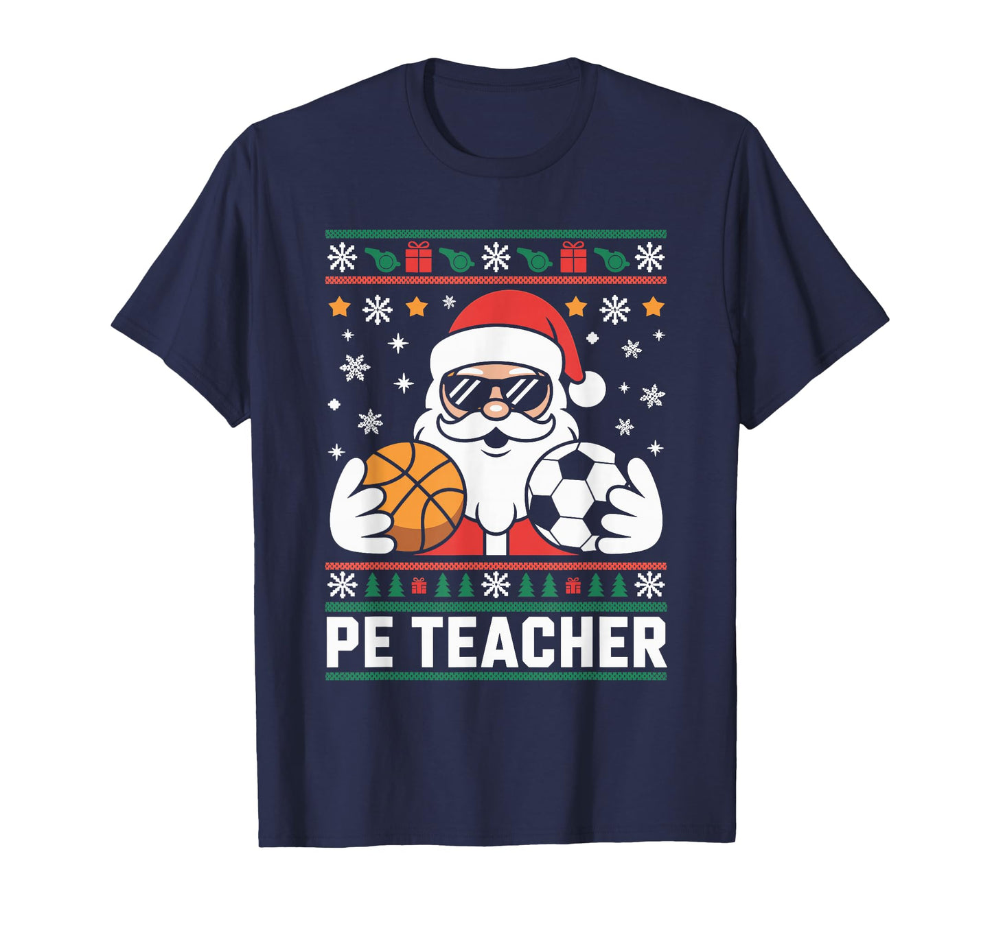 PE Teacher Santa Ugly Christmas Sweater Physical Education T-Shirt