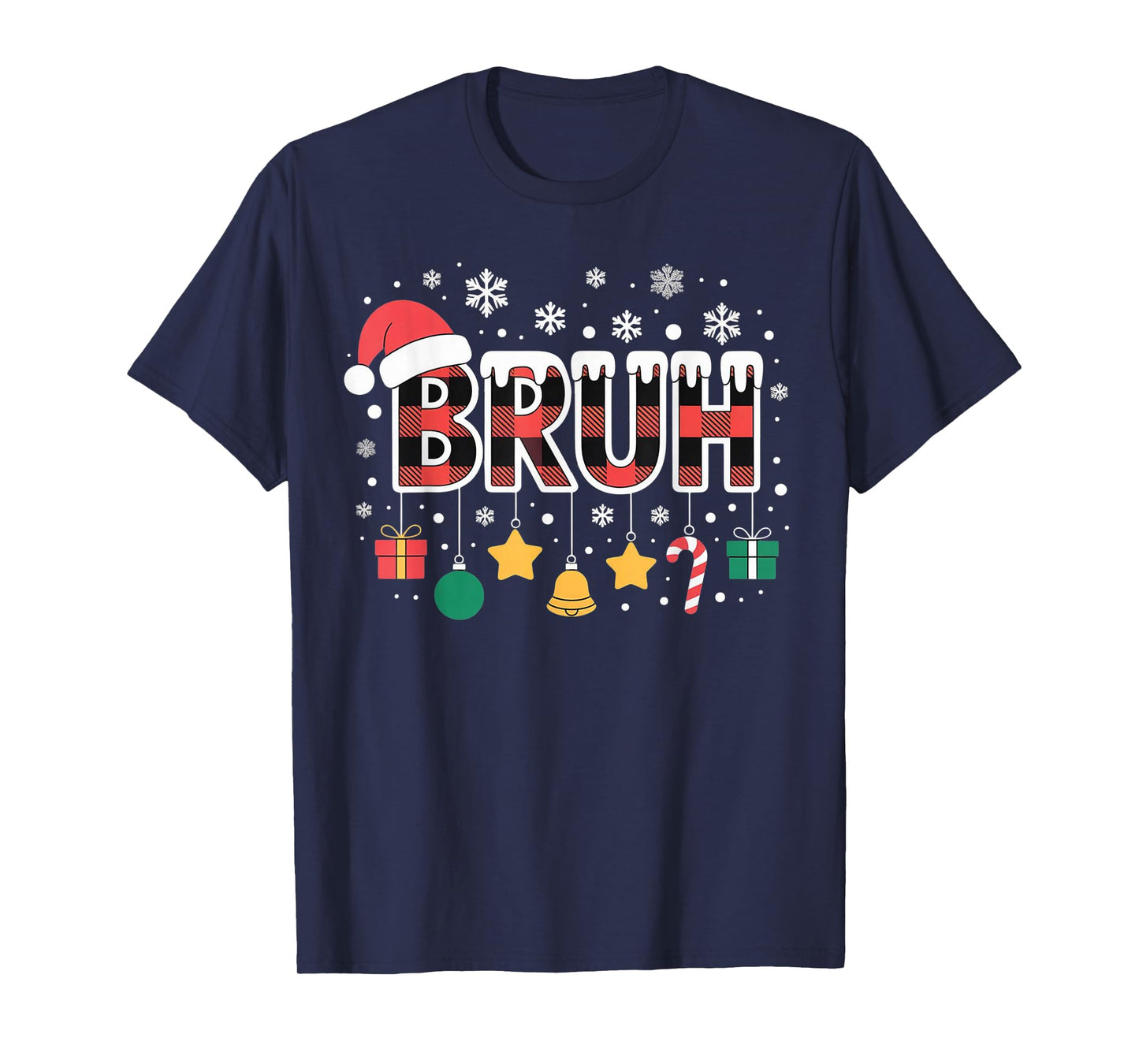 Bruh Funny Christmas Red Plaid Teens Boys Kids Xmas Pajamas T-Shirt