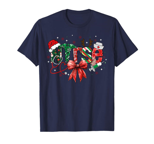 Stethoscope Nurse Coquette Bow Merry Christmas Xmas Holiday T-Shirt