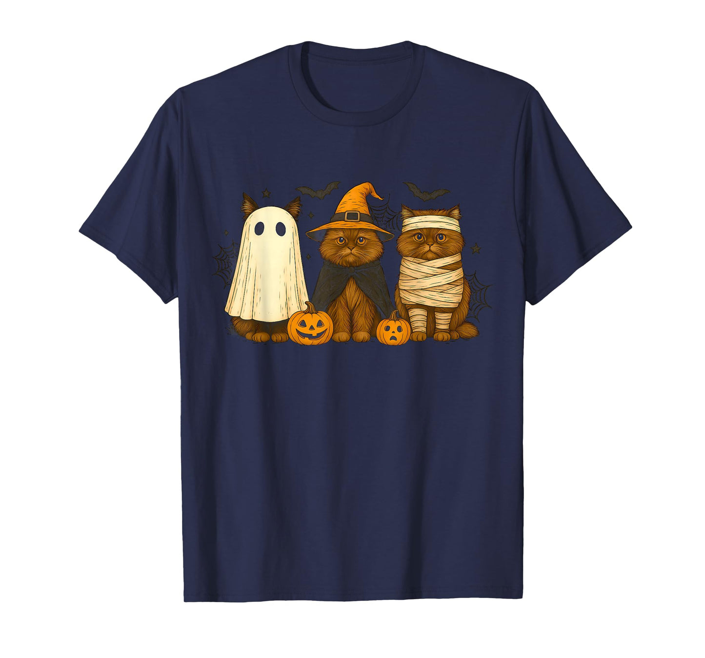 Retro Cat Witch Scary Halloween Pumpkin Women Men Kids T-Shirt