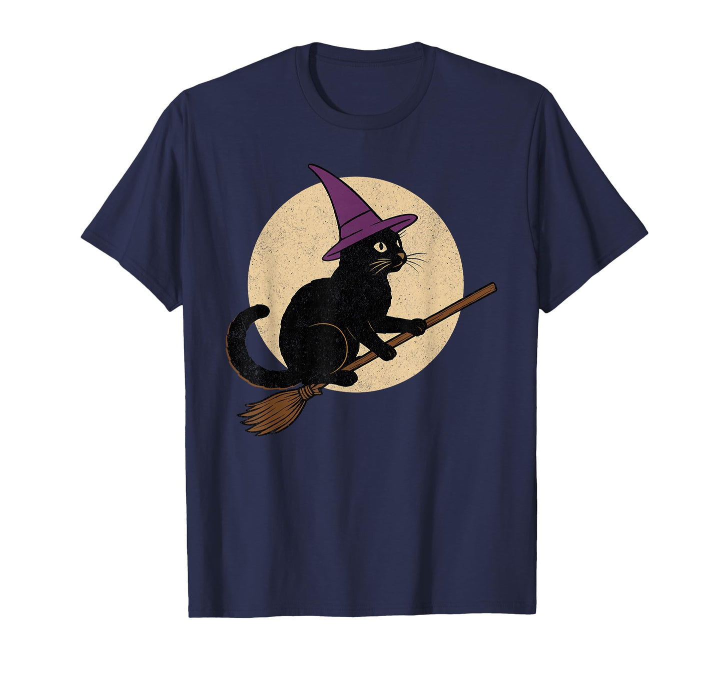 Funny Black Cat Halloween Witch Cat on Moon Night Spooky T-Shirt