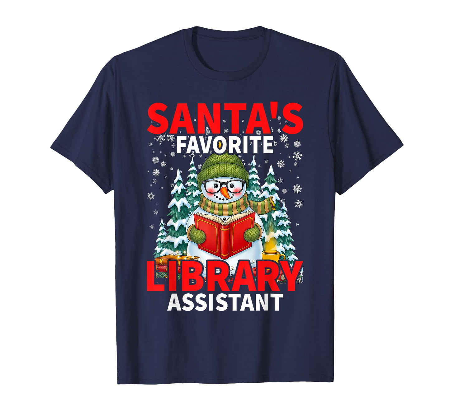 Santa's Favorite Library Assistant Santa Hat Christmas Party T-Shirt